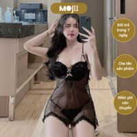 Váy ngủ 2 dây MOJII ren lưới nhúm hoa ngực kèm chip cao cấp MJV45