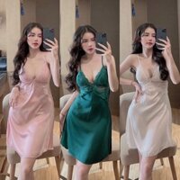 Váy Ngủ 2 Dây Phối Ren Có Mút Ngực Lụa Cực Mát - Đầm Ngủ Sexy Freesize