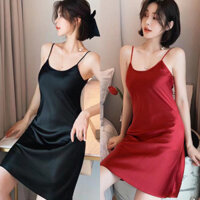 Váy Ngủ 2 Dây Trơn Dáng Ngắn, Tôn Dáng Quyến Rũ Cho Nữ, Chất Liệu Vải Lụa Satin Mỏng Nhẹ