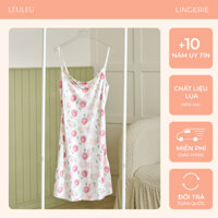 Váy ngủ 2 dây Vải Lụa Họa Tiết Hoa Hồng Phối Ren Đồ Ngủ 2 Dây Bộ Ngủ 2 Dây Thoáng Mát Leuleu Lingerie