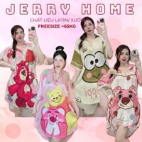 Váy Ngủ Bigsize 50-65kg, Pijama, Đầm Sơ Mi Form Oversize Chất Liệu Gấm Xước - Jerry Bigsize