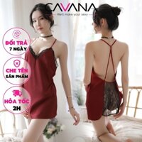 Váy ngủ cao cấp, đầm ngủ sexy gợi cảm sang trọng quyến rũ phi lụa phối ren N74 - CAVANA STORE