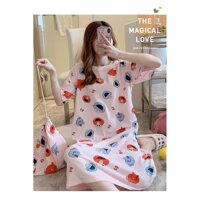 Váy ngủ cộc tay dáng suông đầm ngủ chất thun sữa mềm họa tiết dễ thương bâu bi bon chen V285 - V285 CHÚ HỀ HỒNG,2XL 53-55kg