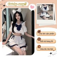 Váy ngủ cosplay học sinh 2 mảnh đính nơ cổ quyến rũ ngọt ngào nóng bỏng gợi cảm DN87 Bộ đồ ngủ cosplay Học sinh Nhật Bản