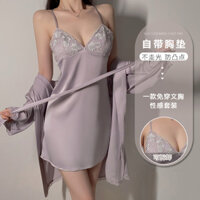 Váy Ngủ Gợi Cảm Bộ Đồ Ngủ Ngọt Ngào plus Miếng Lót Ngực Satin Trượt Váy Ngủ Áo Khoác Ngoài Nhà plus Kích Thước Phù Hợp Với