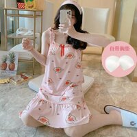 Váy ngủ hai dây đẹp thun cao cấp mềm mịn thoáng mát Tặng kèm bịt mắt V2D88 - V2D88 LỢN HỒNG,Freesize 45 đến 65kg