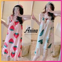 Váy ngủ hai dây đẹp thun cao cấp mềm mịn thoáng mát Tặng kèm bịt mắt V2D88 - V2D88 XANH DỨA,Freesize 45 đến 65kg