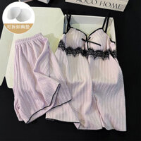 Váy ngủ hai dây FDS mùa hè cho nữ mẫu mới mùa hè váy ngủ đệm ngực giả bông Jacquard