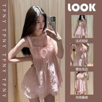 Váy Ngủ Hai Dây Kiểu Pháp Đồ Ngủ Viền Bèo Ren Váy Liền Thân Hình Nhỏ Tiên Nữ Đáng Yêu Mẫu Mới 2024 Mùa Hè Cho Nữ