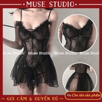 Váy ngủ hai dây sexy, đầm ngủ gợi cảm vải voan xuyên thấu chân váy xoè quyến rũ