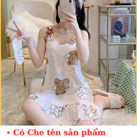 Váy ngủ hai dây sexy, đầm ngủ thun cotton hoạt hình mềm không có đệm ngực dễ thương