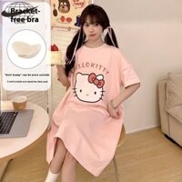 Váy ngủ Hello Kitty dễ thương dành cho nữ có miếng đệm ngực để ngủ thoải mái