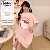 Váy ngủ Hello Kitty dễ thương dành cho nữ có miếng đệm ngực để ngủ thoải mái