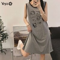 Váy ngủ Hello Kitty không tay Cotton-Polyester mùa hè - Mềm mại & thoải mái
