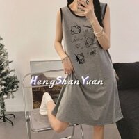 Váy ngủ Hello Kitty không tay Cotton-Polyester mùa hè - Mềm mại & thoải mái
