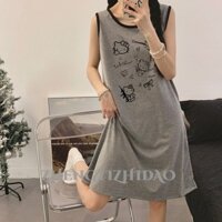 Váy ngủ Hello Kitty không tay Cotton-Polyester mùa hè - Mềm mại & thoải mái