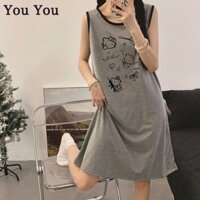 Váy ngủ Hello Kitty không tay Cotton-Polyester mùa hè - Mềm mại & thoải mái