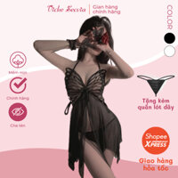 Váy ngủ họa tiết cánh bướm Vicke Secvia chất voan cao cấp mềm mịn, đầm hở lưng, xẻ tà, phối lưới gợi cảm, sexy 3713