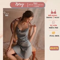 Váy Ngủ Lụa 2 dây gợi cảm cổ đổ hở lưng phối ren D1571 7Sexy
