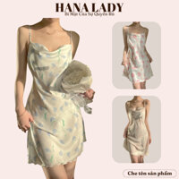 Váy ngủ lụa 2 dây sexy - Đầm ngủ lụa siêu mát cổ đổ quyến rũ họa tiết hoa 3D cao cấp