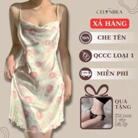 Váy ngủ lụa 2 dây sexy quyến rũ họa tiết hoa 3D THE CELYNBRA - V104
