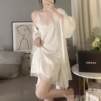 Váy Ngủ Lụa băng, Bộ đồ ngủ hai dây gợi cảm cho nữ, áo ngủ lụa mỏng mùa xuân thu, bộ đồ trang phục phong cách gợi cảm