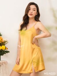 Váy ngủ lụa cao cấp hai dây trơn xẻ tà quyến rũ N223