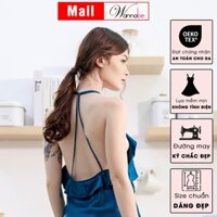 Váy ngủ lụa cao cấp WANNABE đầm ngủ chính hãng cổ yếm cut-out lưng viền bèo nữ tính quyến rũ DNS22