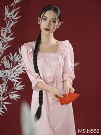 Váy ngủ lụa mềm mại nữ dáng suông phối viền bèo thanh lịch Lan Chi N552