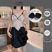 Váy ngủ lụa MINA đầm ngủ kèm đệm cực sang chảnh 6107