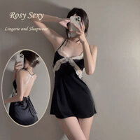 Váy ngủ lụa mỏng diềm ngực 2 dây khoét hở lưng sexy LG389