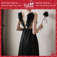 Váy ngủ lụa nữ 2 dây cánh tiên sexy gợi cảm màu đen/đỏ/ghi freesize dưới 60kg VN05