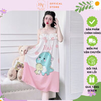 Váy Ngủ Lụa Nữ HEUN YOUNG Váy Ngủ 2 Dây, Đầm Ngủ Dễ Thương Mặc Nhà Lụa Latin Nhún Ngực 40-65Kg SJ20