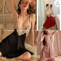 Váy Ngủ Lụa Phối Ren Cao Cấp Đồ Ngủ Sexy Nữ Gợi Cảm Quyến Rũ - D.A Sleepwear