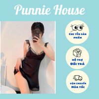 Váy ngủ lụa phối ren cao cấp, đầm ngủ 2 dây gợi cảm PUNNIE HOUSE HCM PV101