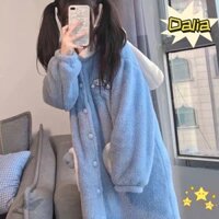 Váy ngủ mùa đông DALIA, Áo choàng có mũ trùm đầu Hello Kittys Cinnamoroll, Áo ngủ sang trọng lông cừu san hô mềm mại ấm áp