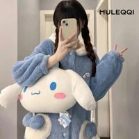 Váy ngủ mùa đông HULEQI, Áo choàng có mũ trùm đầu Cinnamoroll Hello Kittys, Bộ đồ ngủ lông cừu san hô sang trọng mềm mại ấm áp