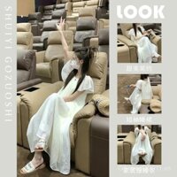 Váy ngủ mùa hè mới dễ thương cho bé gái, tay ngắn, phong cách internet celebrity, màu mơ ngọt ngào, có thể mặc như đồ mặc ở nhà, đầm