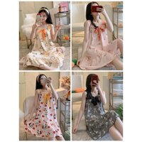 Váy Ngủ Nữ 2 dây dáng suông  Đầm ngủ 2 dây chất thun sữa mềm mát cho mùa hè kết hợp họa tiết dễ thương V28444 - NGẪU NHIÊN,Freesize 45 đến 67kg