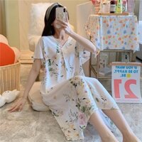 Váy ngủ nữ bigsize, đầm ngủ mặc ở nhà chất liệu cotton ngắn tay thoáng mát