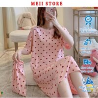 Váy Ngủ Nữ Cộc Tay, Đầm Mặc Nhà Chất Liệu Cotton Mềm Mát, Dáng Suông Dễ Thương Meii