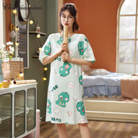 Váy Ngủ Nữ Phong Cách Hàn Quốc Giả Cotton Ngọt Ngào Dễ Thương Mỏng Tay Ngắn Size Lớn Quần Áo Gia Đình Bộ Đồ Ngủ