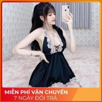 Váy Ngủ Nữ, Váy Ngủ Sexy Yếm Kèm Quần Vải Satin Cao Cấp <60kg VYEM .