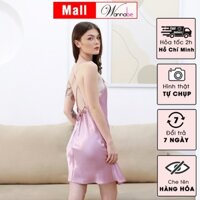 Váy ngủ nữ WANANBE đầm ngủ lụa cổ yếm dây lưng xỏ chéo thắt nơ có thể tháo mở dễ dàng quyến rũ DNS33