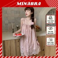 Váy Ngủ Phối Ren Dễ Thương Thời Trang MINABRA Đầm Ngủ 2 Dây Công Chúa KL02 Hồng