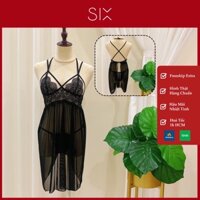 Váy Ngủ Ren Lưới Sexy Màu Đen Kèm Quần Chip SIX Homewear