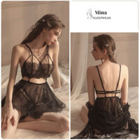 Váy ngủ ren MINA đầm ngủ xuyên thấu hai màu đen trắng chuẩn vừa xinh vừa sang 176