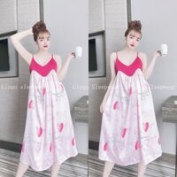 Váy Ngủ Sexy 2 Dây Cổ Tim Chất Lụa Latin Mềm Mát Mặc Ngủ Thoải Mái Freesize <60kg - Linqustore