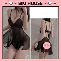 Váy ngủ sexy cột nơ lưng gợi cảm ren xuyên thấu quyến rũ đầm tiểu thư 2 dây tặng chip lọt khe bonita Louis19 N153