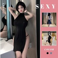 Váy ngủ sexy thun lạnh dáng dài xẻ tà DN110, Đồ ngủ nữ gợi cảm hở lưng sexy quyến rũ